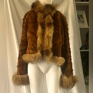Beautiful rich faux fur coat, fox cuffs, satin Leopard print lining